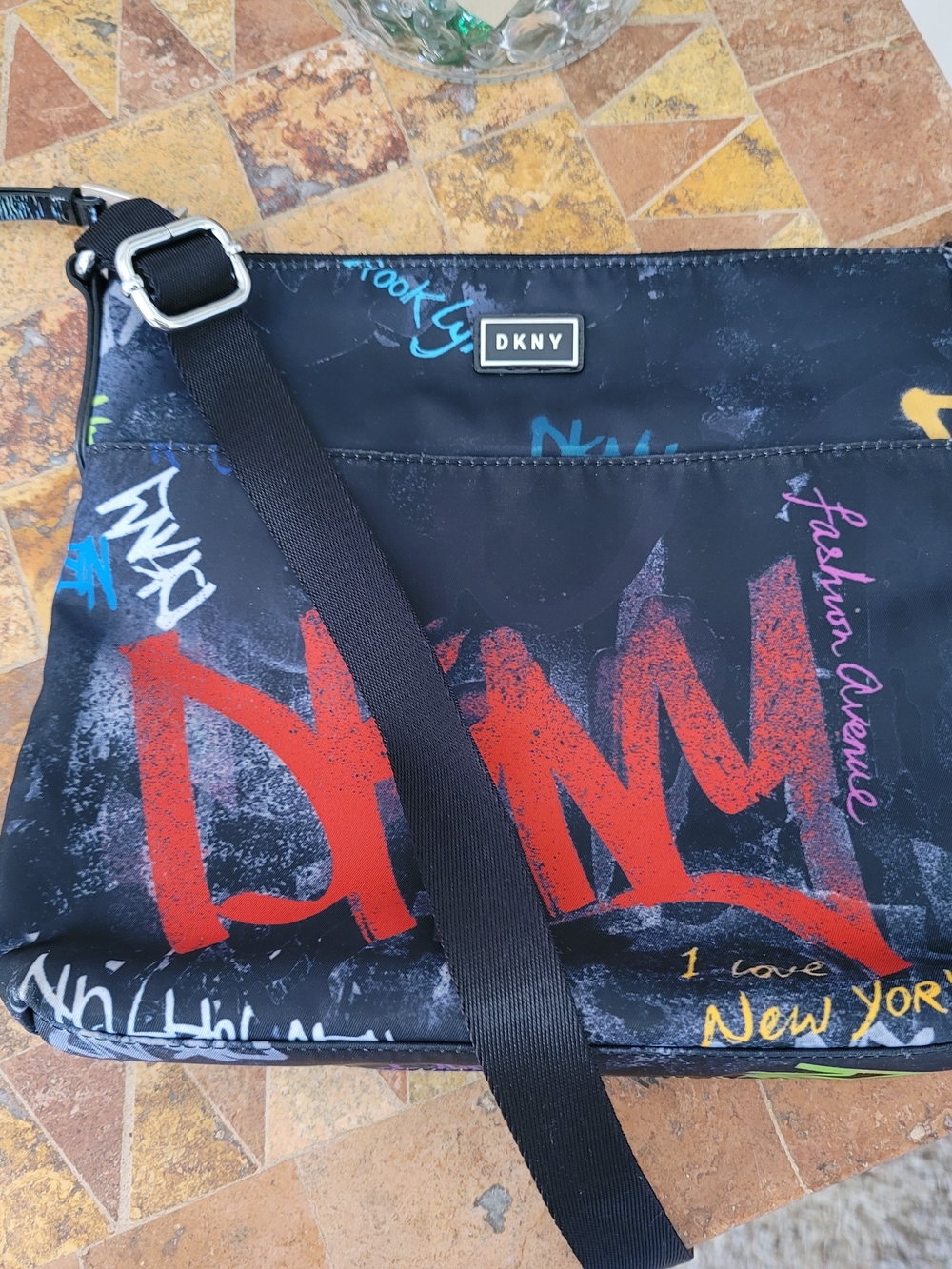 DKNY Graffiti Crossbody Bag - Red Accent